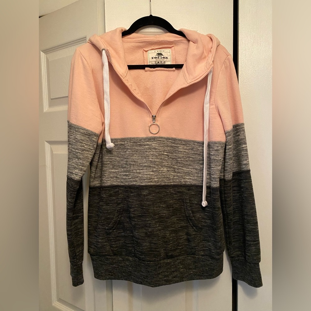 Ladies size large quarter zip hoodie and cute pink and gray colors